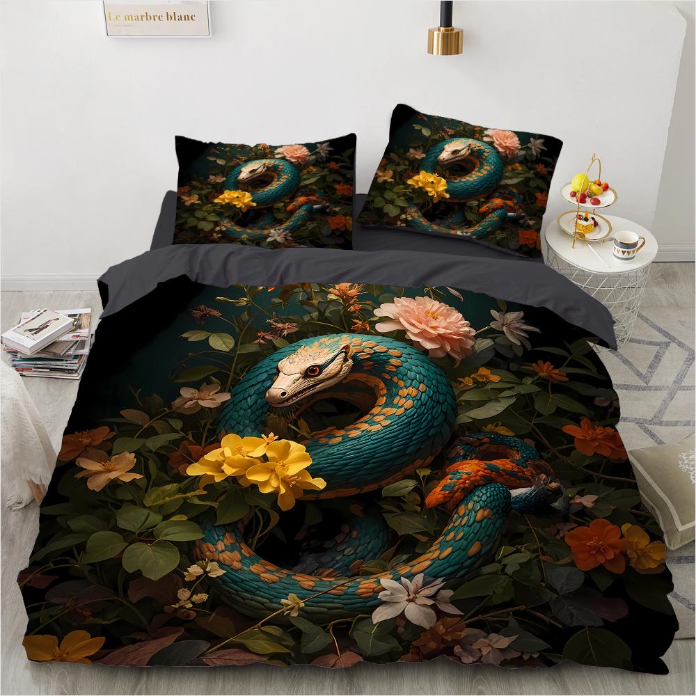 Home Fire Snake Pattern 3D Print (Set of Three) Single Double Queen Quilt Cover Pillowcase Bedding Set