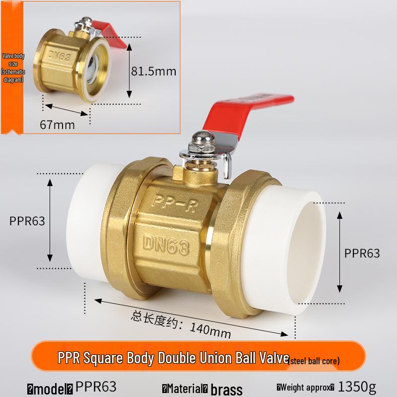 Yanghang PPR Doppelverschraubung Kupferkugelhahn, Wasserrohrfittings Verbinder, Heißschmelz 20 Schalter, 6-Punkt, 25mm Ventil.