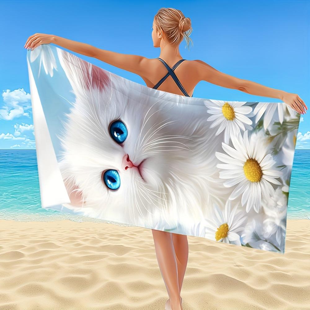 Modern Cat Print Quick Dry Microfiber Towel, Polyester for Pool Bath Yoga Camping Travel