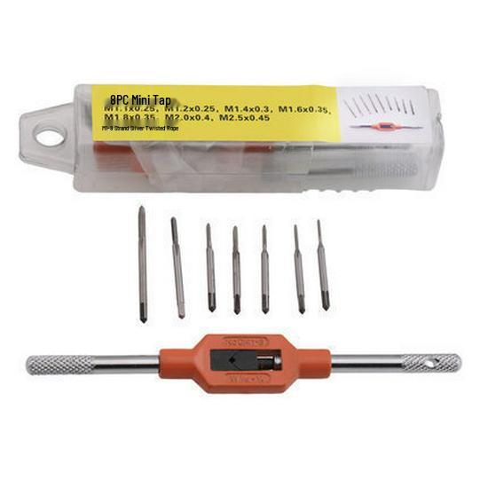 8-Piece Mini Metric Tap and Die Set with Hand Wrench and Die Stock