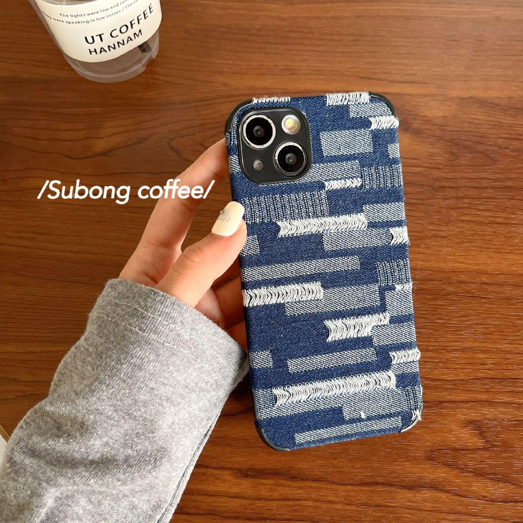 

For iPhone 14 Case Denim Feel TPU+Cloth Anti-Scratch Phone Cover Style C