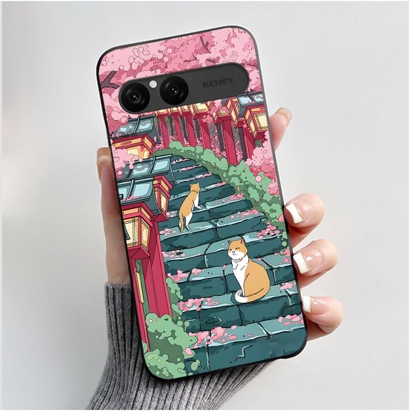 Cute Case For Sony Xperia 10 VII Fundas Capa Printing Shell Protective Cover Soft Silicone Cartoon Black Casing Coque Sony Xperia 10 VII