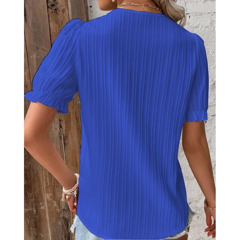 Hollow Short Sleeve Summer New Arrival European and American Women's Clothing All-Matching Shirt Holiday Fashion Cut Out Short Sleeve