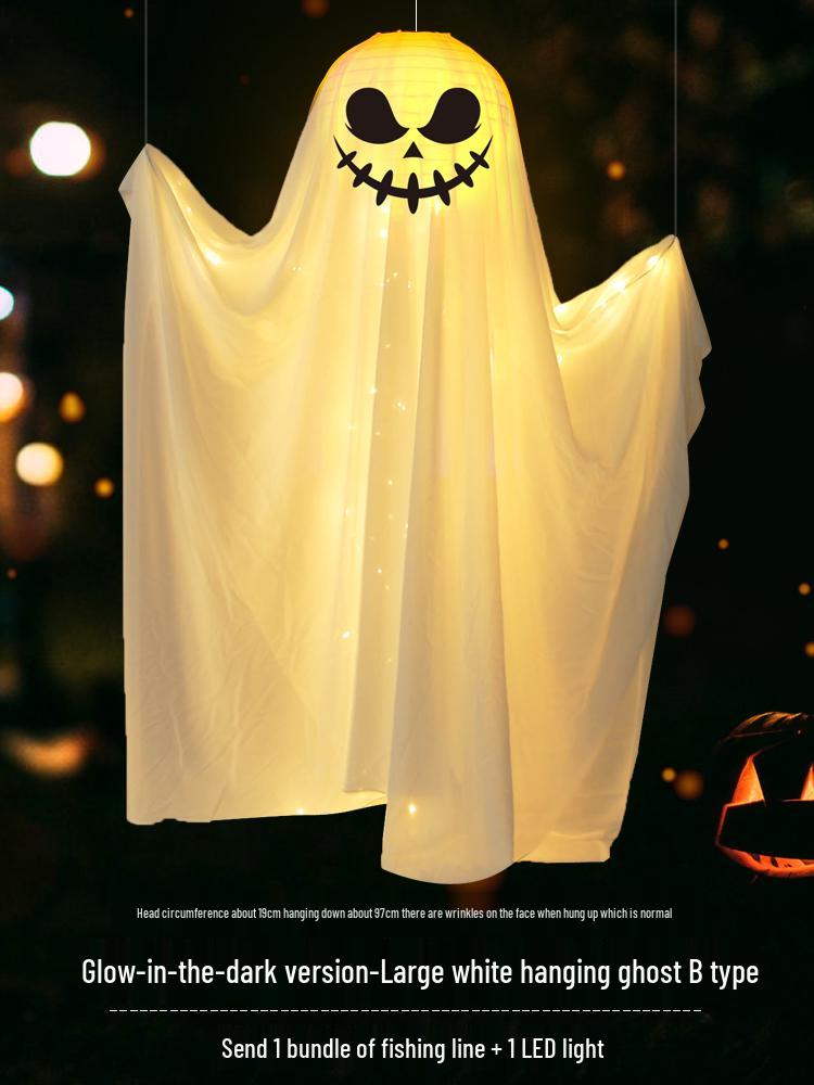 Halloween Ghost Pumpkin Lantern Pendant - Luminous Hanging Decoration for Spooky Indoor Scenes.