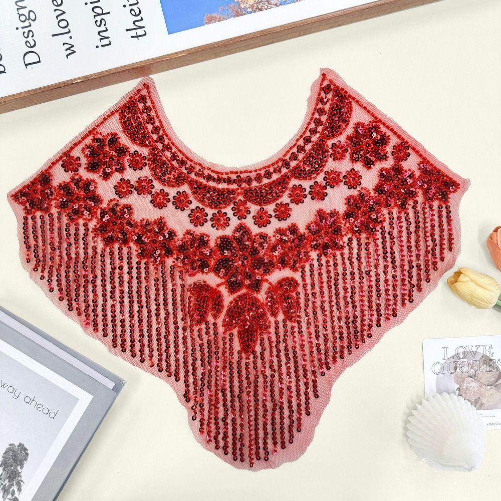 Heavy Duty Frontal Rhinestone Applique Embroidery Lace Fabric Sticker  Women's Accessory Patch