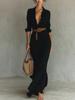2025 Independent Station European and American Women's Clothing Autumn Elegant Temperament Sexy Solid Color Irregular Folds Belt Dress