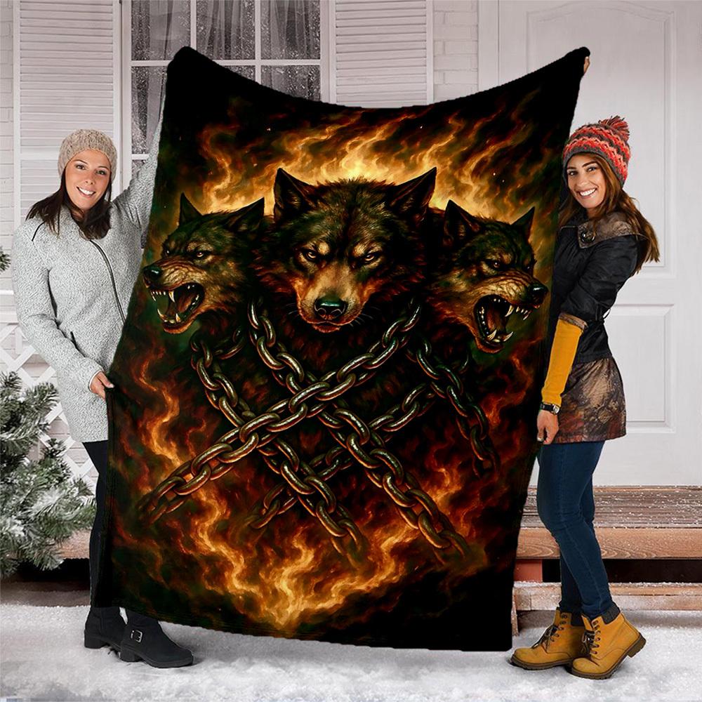 1pc Wolf Pack Chains Throw Blanket Polyester Fiber, Lightweight Flannel, Soft & Warm, All Season Use for Outdoor, Camping Digital Print