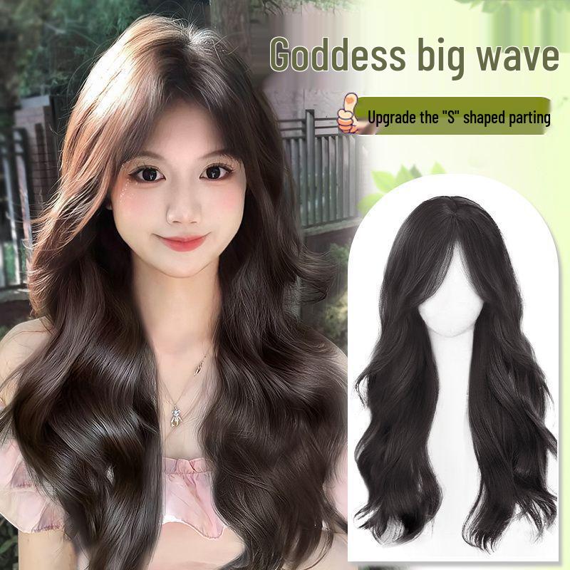

Women s Long Hair Full Wig - Middle Part, Big Waves, Natural Look, Traceless Scalp Simulation