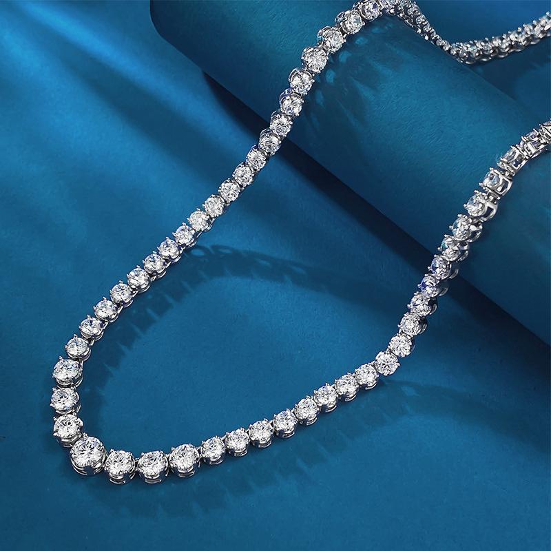Xiancan S925 Silver European & American Fashion Choker with Water Drop and Round Pave Diamonds
