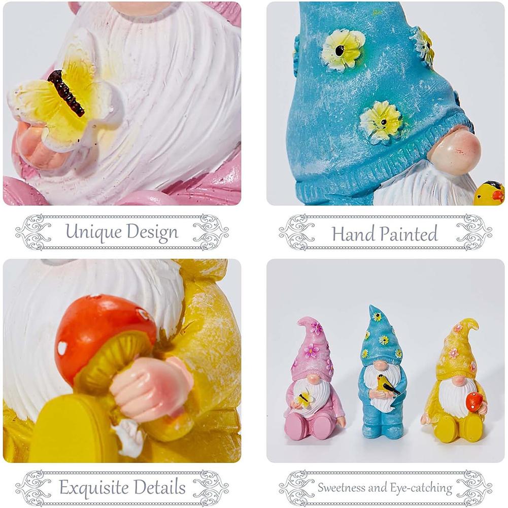 3Pcs Resin Garden Gnome Statue Outdoor Gnome Ornament Garden Gnome Statue Set for Patio Lawn Yard Home Tabletop Decoration