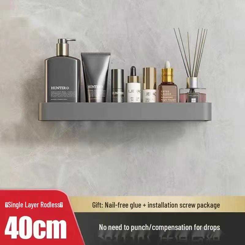 

Настенная полка для ванной комнаты и туалета цвета «оружейный серый» - Бесперфоражная полка для хранения Single Layer Tray Gray 40CM