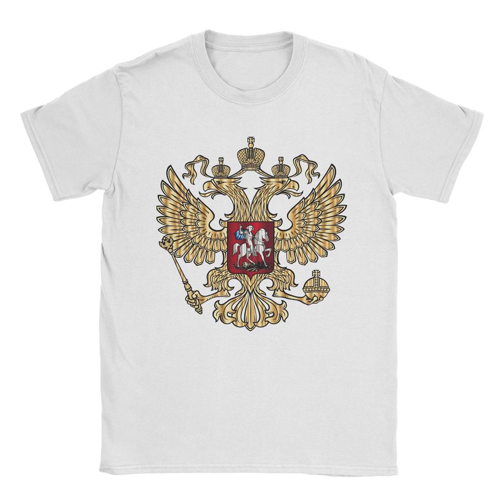 Russian Coat of Arms TShirts Men Russia Emblem Novelty Pure Cotton Tee Shirt Crew Neck Short Sleeve T Shirts Printed Tops