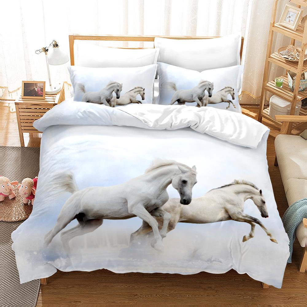 Animal Galloping Horse 3D Digital Printing Three-Piece Set, Home Textile Quilt Cover Pillowcase Two-Piece Set