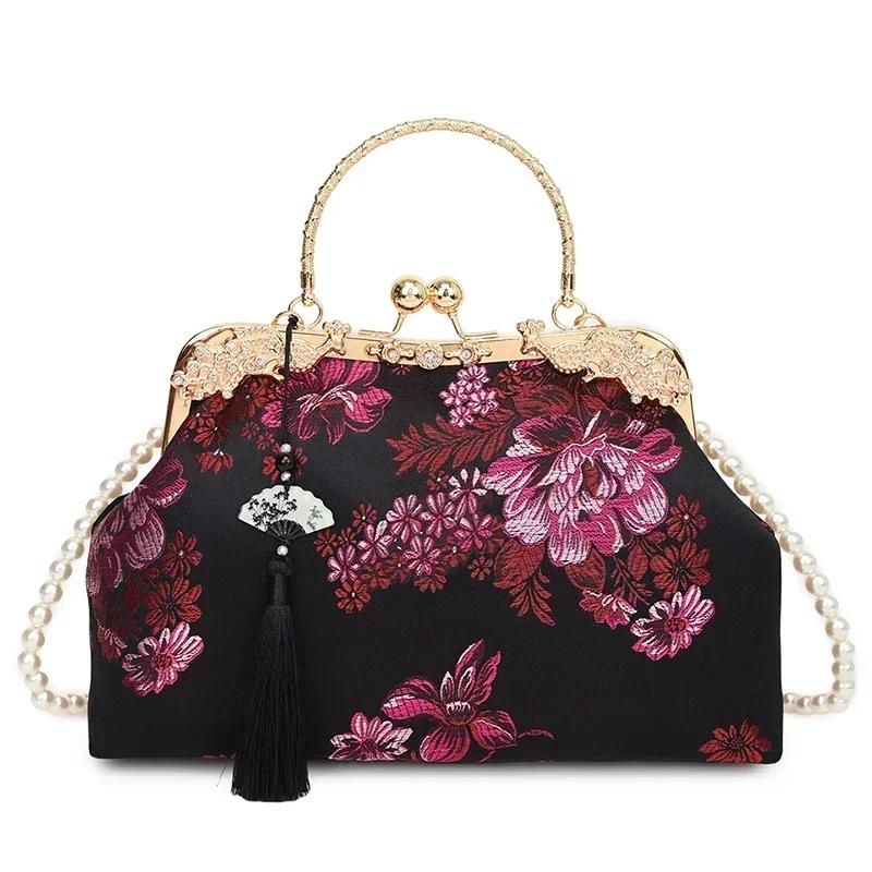 Slik Embroidered Chinese Style Top-Handle Bags Beading Fashiable Women's Bags  Sale 2026 Fashi Tassel Women's Handbag