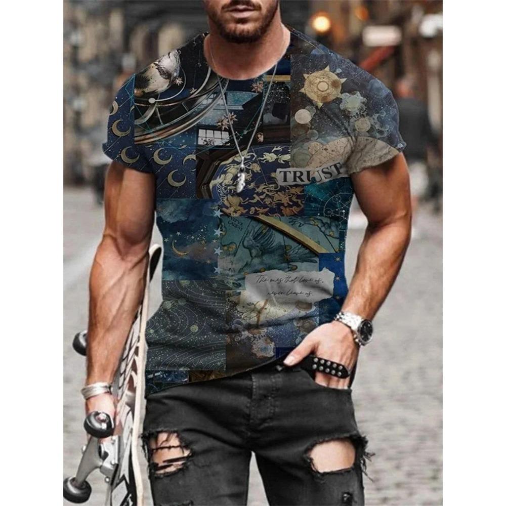 New Hot Sell Men's T-Shirt 3D Vintage Print T Shirts Summer Round Neck Cool Oversize Muscle Streetwear Clothing T Shirt Tops
