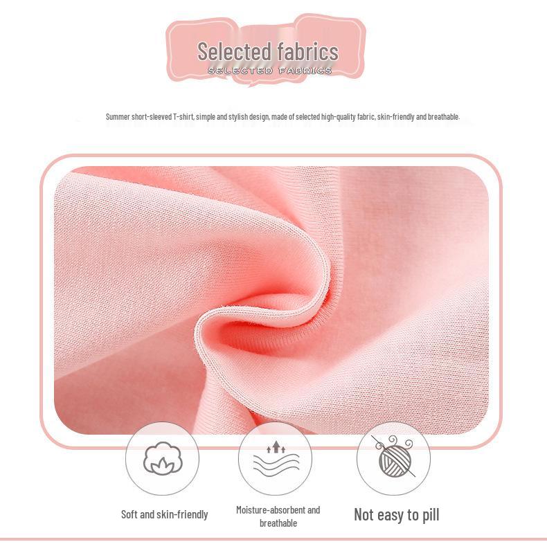 European Style Girls' Summer 2026 Cartoon T-Shirt: Round Neck, Short Sleeve for Kids