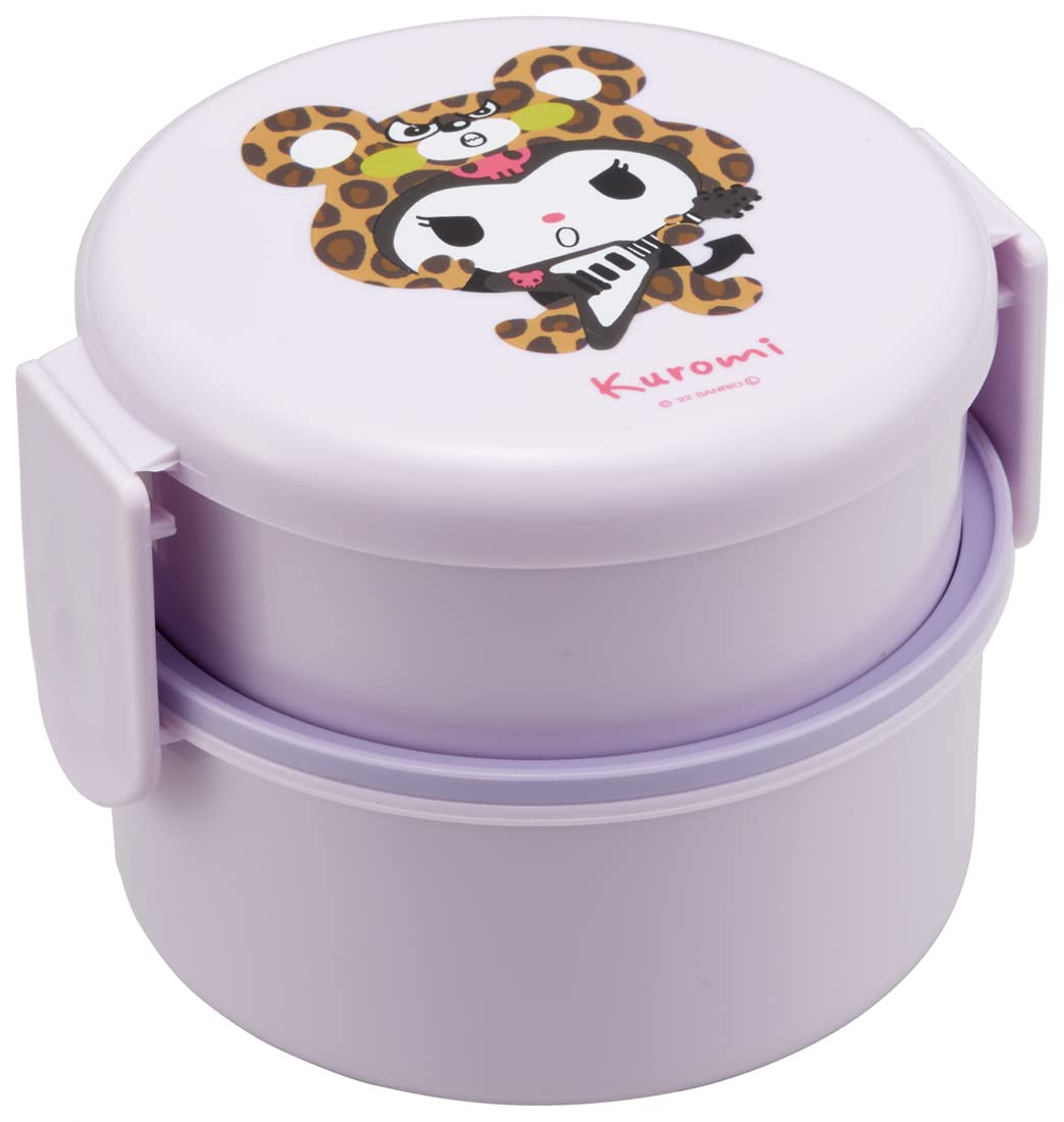 Skater Bento with Rice Ball Made in Sanrio Kuromi Box, Antibacterial, Two-Tier, Round, Fork, Case, 500ml, Japan, Microwaveable, Headgear, ONWR1AG-A