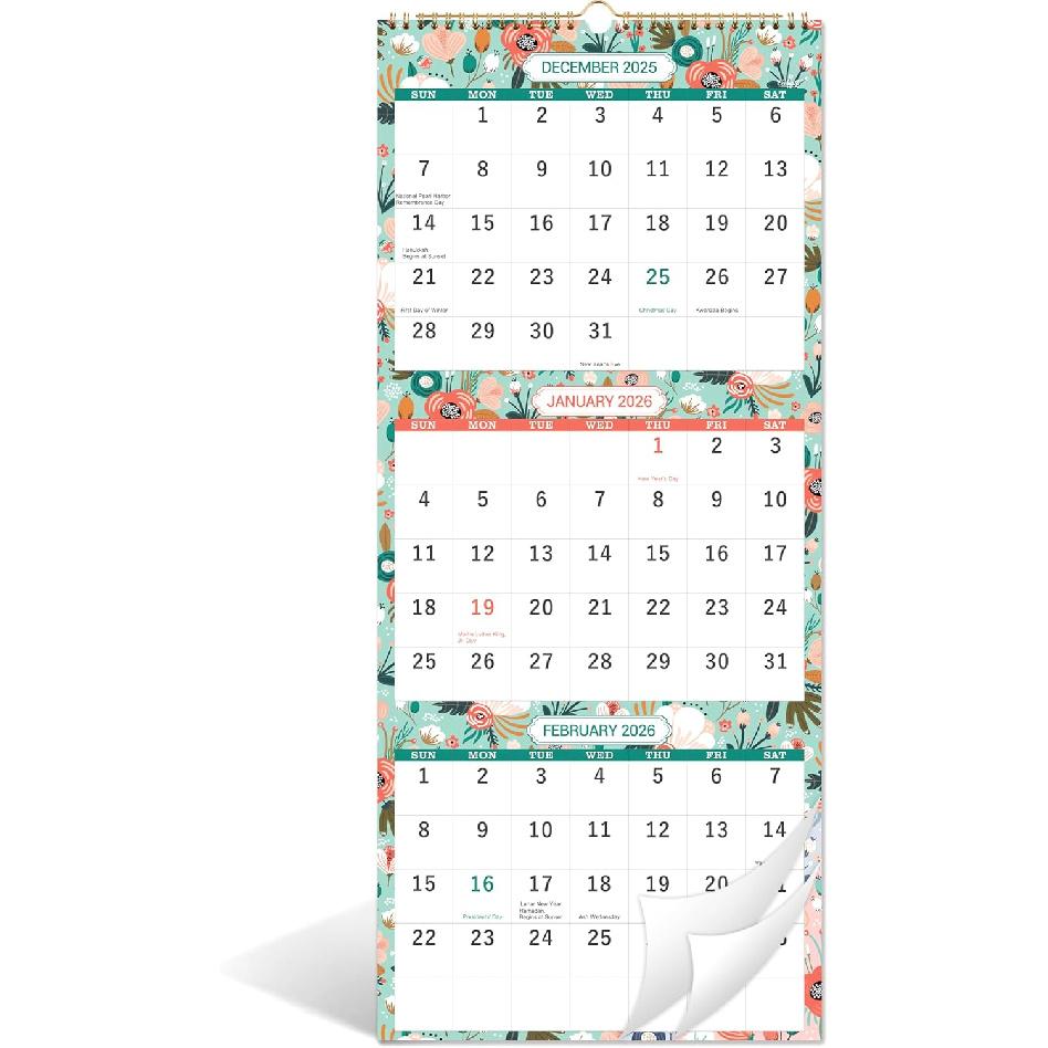 2026 Wall Calendar - Jan. 2026 - Dec. 2026, 3 Month Wall Calendar Display (Folded in one Month), 11.25 x 26 , 3 Month Calendar 2026 New Edition - 2026