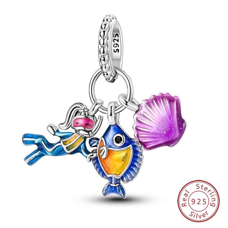 Copper Blue Ocean Ship Lighthouse Starfish Turtle Dolphin Charms Pendants Fit Qikaola Bracelets Diy Jewelry Gifts