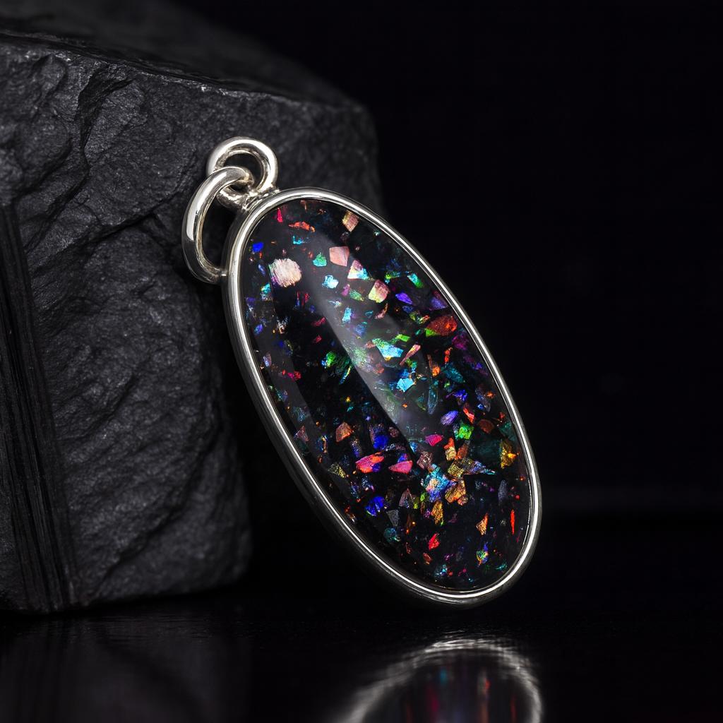 16.8 Ct Natural Ethiopian Multicolor Opal Oval Cut Pendant 925 Sterling Silver
