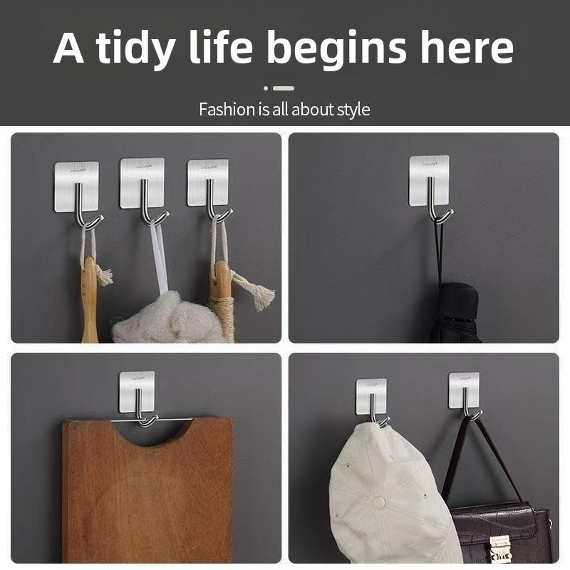 No Punching Stainless Steel Hook Single Adhesive Hook Kitchen Bathroom Door Waterproof Moisture-proof Wall-mounted Moisture-proof Waterproof