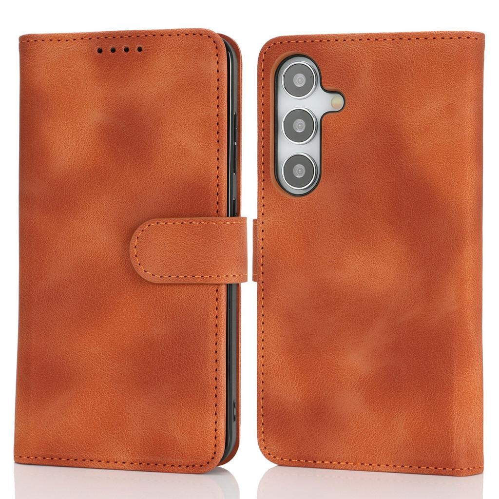 For Samsung Galaxy S25 Wallet Case Double Folded Edge Skin Touch PU Leather Flip Phone Cover