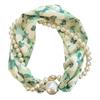 Magnetic Clasp Pearls Chain Necklace Floral Satins Scarf Elegant Silk Skinny Narrow Neckerchief for Fashionable Women