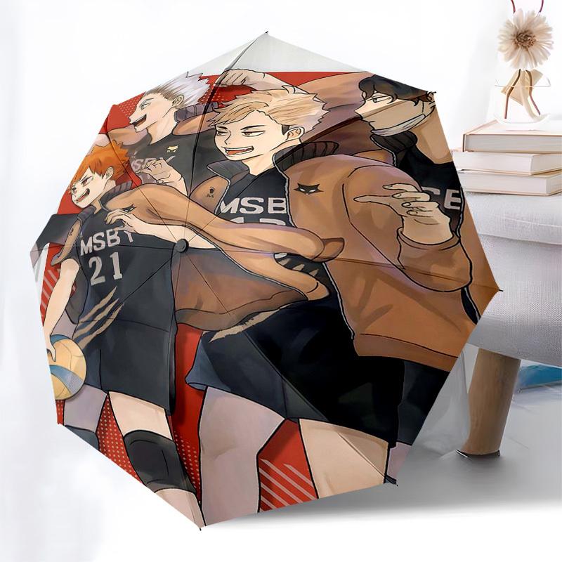 1 Stück Haikyuu!! Automatisches Öffnungsregenschirm Tragbares 3-fach-Design mit Eisenrahmen Outdoor Perfektes Geschenk für Fans, Reisende, Täglichen Gebrauch.M078