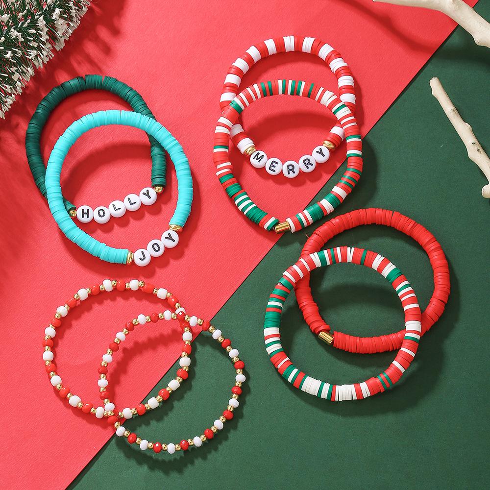 Christmas soft pottery beaded bracelet set English letter bead alloy Christmas pendant gift bracelet