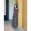 Autumn Retro Irregular Long-sleeved Dress Plaid Spring New Temperament Waist Thin Plaid Dress