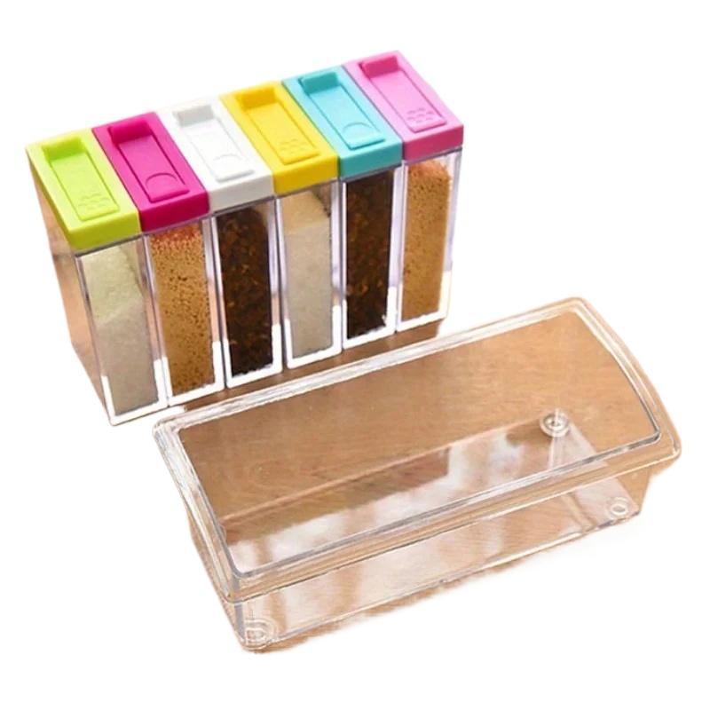 Kořenka Kořenící krabička 6 ks/sada Kuchyňská kořenka Skladovací láhev Sklenice Průhledný PP Sůl Pepř Kmín Prášek Krabička Kuchyňské náčiní