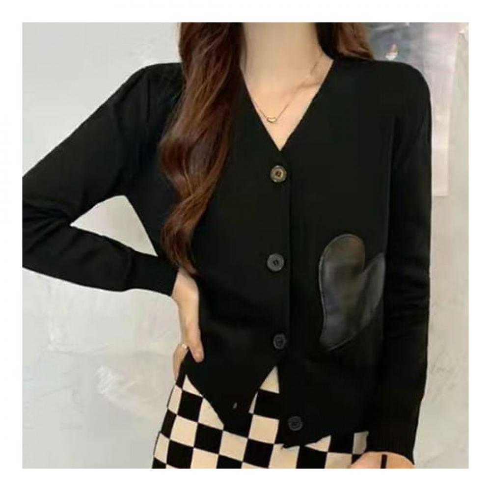 NaVaVa Nk2004 Simple Heart V Neck Long sleeVe Knit Cardigan