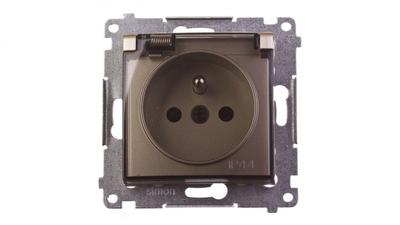 Simon 54 Splashproof Socket with Cover IP44 Transparent Flap Matt Gold Dgz1Buz.01/44A