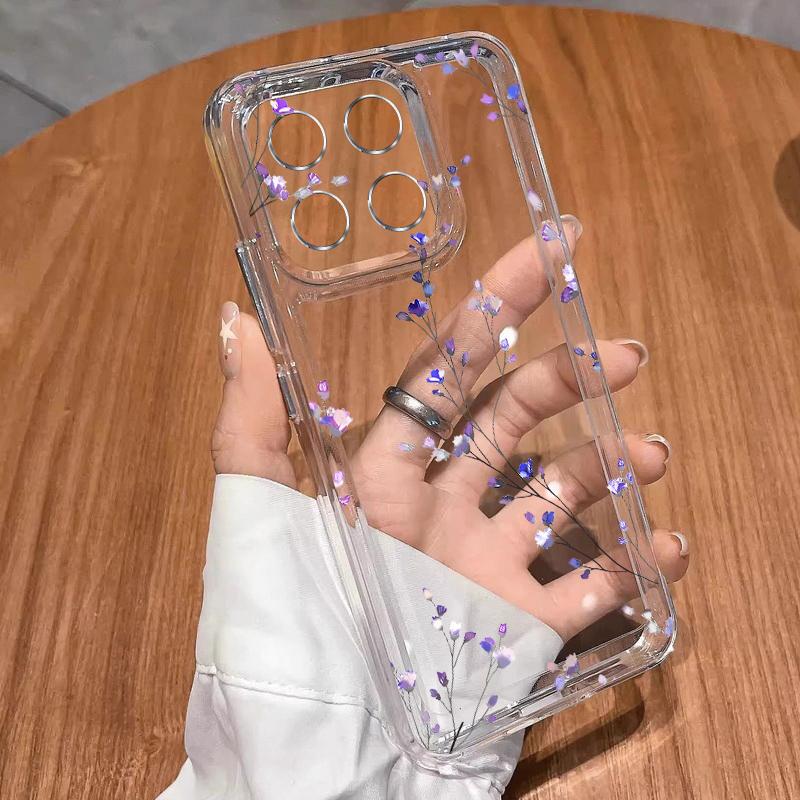 Blue Purple Flower Pattern Case For Xiaomi Redmi Note 15 Pro 4G Funda Redmi Note 14 13 Pro 5G Clear TPU Silicone Soft Cover