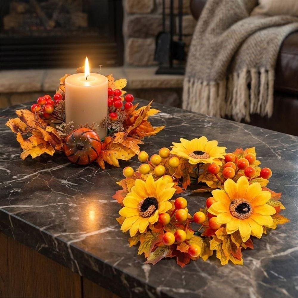Fade Resistant Artificial Maple Mini Wreath Rustic Harvest Wreath Pumpkin Garland  Tabletop Decor