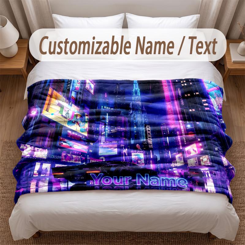 Neon Abstract Theme Soft Blanket Personalized Custom Name Text Print Warm Blanket Home Sofa Bedroom Decor