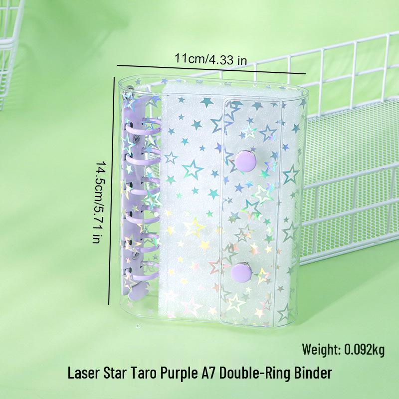 A6A7A8m5 Star Double Buckle Transparent PVC Soft Shell 6-Hole Metal Clip Planner Album Book Cover