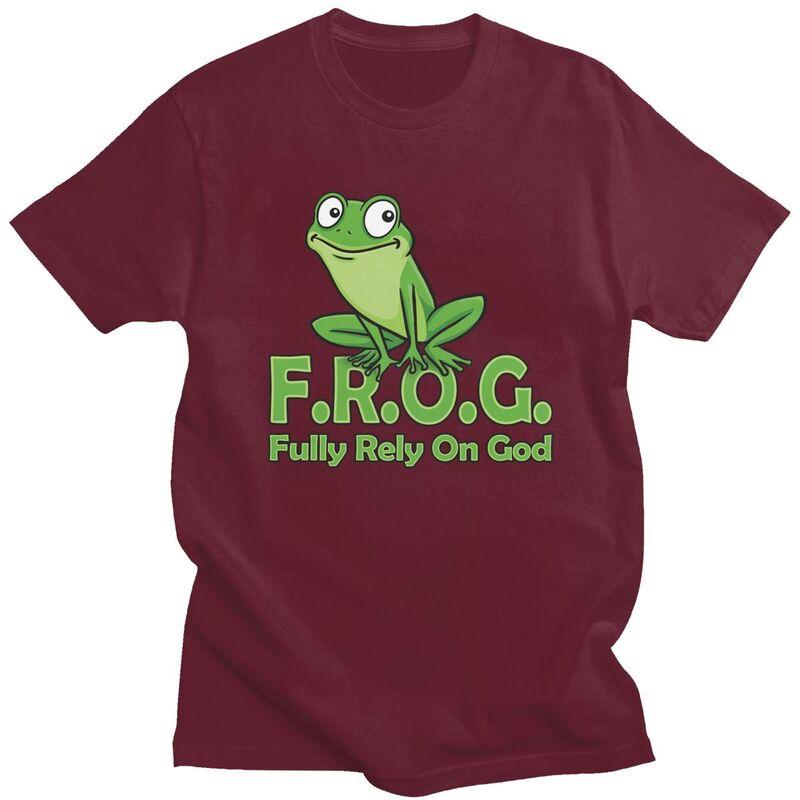 Custom Frog Fully Rely On God Tshirts for Men Short Sleeves T Shirt Cool Tshirt Slim Fit 100 Cotton Tee Gift