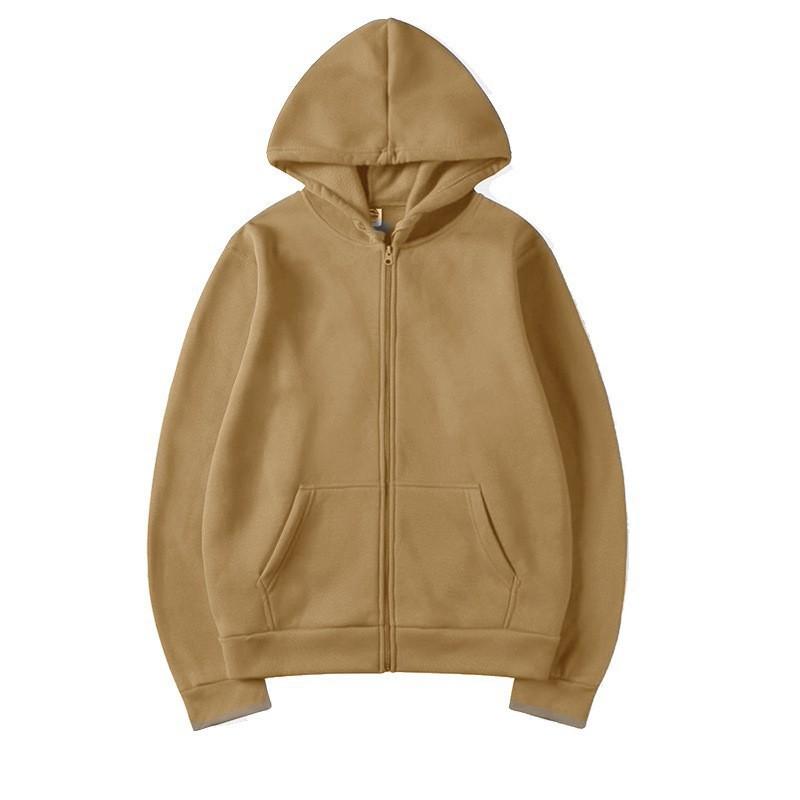 Unisex Hooded Zip-Up Sweatshirt Solid Color Casual Long Sleeve Pullover Men Women Winter Loose Fit