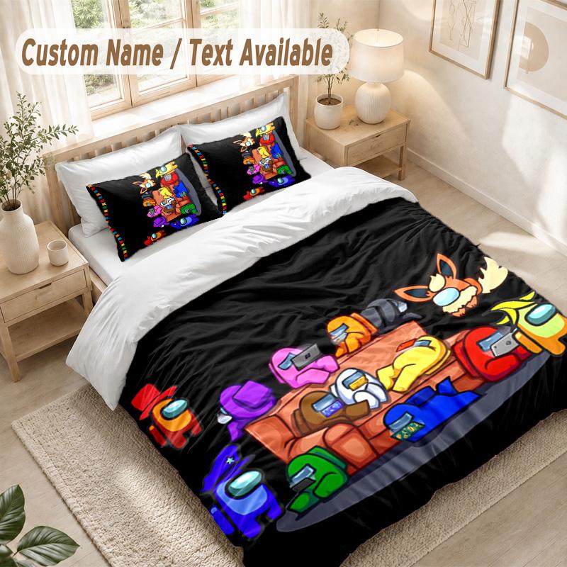 Among Us Bedding Set, 1 Duvet Cover & 2 Pillowcases Soft Comfortable Bedroom Home Textile Decor