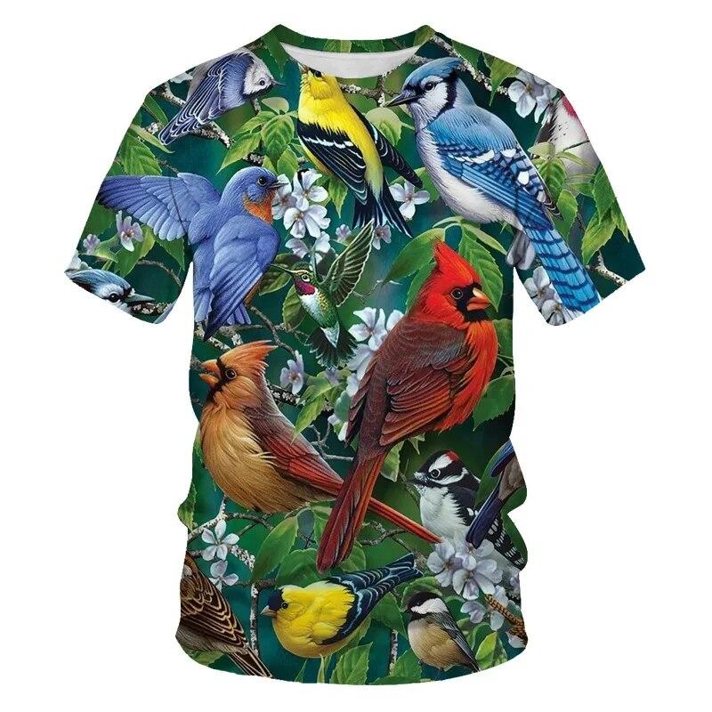 Fashion All Kinds of Birds T Shirt for Men Fun Trend Personality Printed Round Neck Tees Hip Hop Harajuku Streetwear Tops