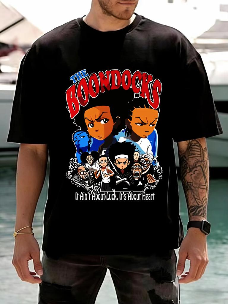 New Fashion Unisexs T Shirts Boondocks Retro Graphic Printed Cotton Short Sleeve T Shirt for Unisex Summer Casual Streetwear