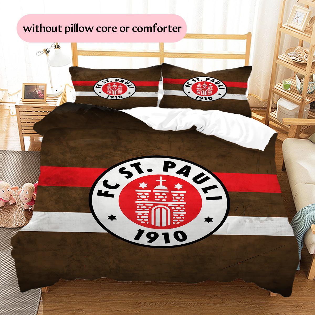 FC St. Pauli Muster Bettwäsche Steppdecke Set Heimdekoration Geschenk (1 Bettbezug + 2 Kissenbezüge (ohne Füllung)) 135x200cm