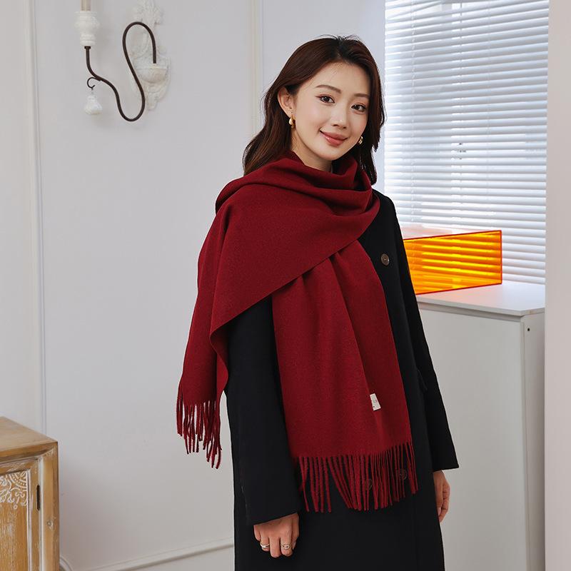Wool Scarf for Women in Winter New Style Cashmere Scarf Versatile  Thickened  Warm and Solid Color Scarf