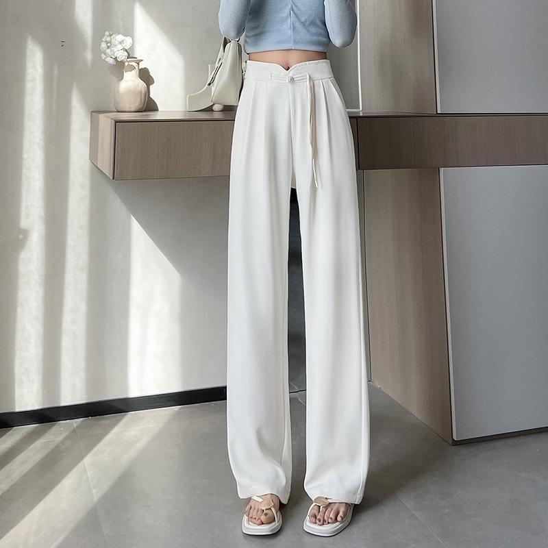 

Женские черные брюки от костюма с высокой посадкой, свободного кроя, с прямыми штанинами - Весенне-осенний повседневный национальный стиль L (for 109-118 jin)