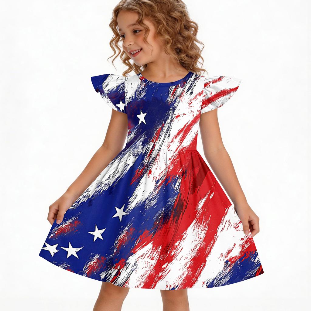 Girls' Summer Princess Dress - A-Line Casual Print Dress