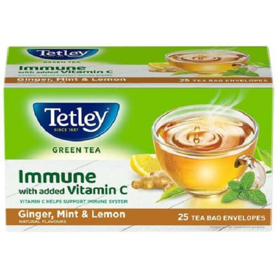 

Tetley Green Tea Immune с добавлением витамина C, имбиря, мяты и лимона, 25 чайных пакетиков
