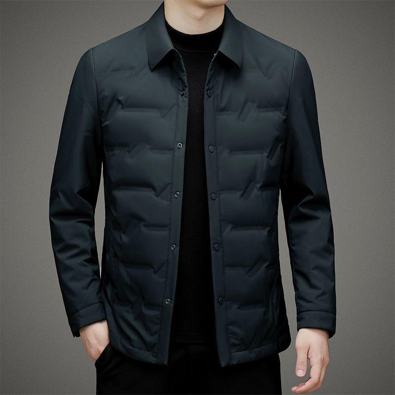 Men's Short Warm White Duck Down Winter Jacket with Turn-Down Collar – Waterproof Dad Coat