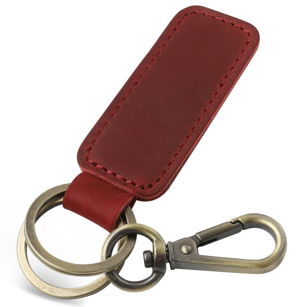 Genuine Crazy Horse Leather Double Circle Retro Handmade Keychain