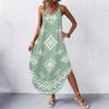 Women V Neck Sleeveless Neck Geometric Floral Print Maxi Dress with Pockets for Casual Beach Holiday Wear
